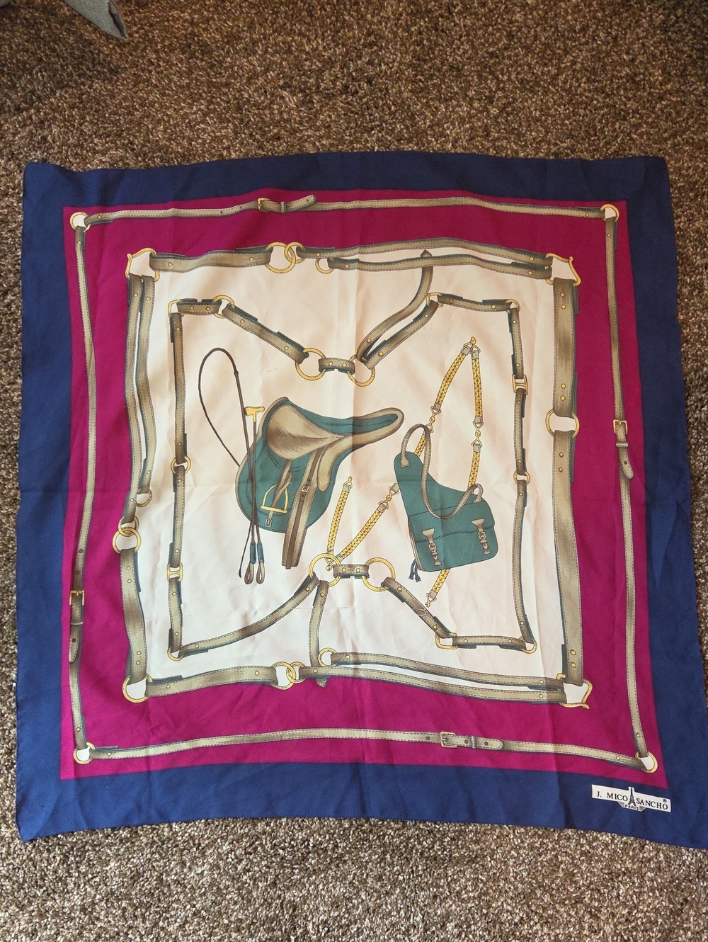 J. Mico Sancho Paris Vintage Equestian With Green Saddle Scarf